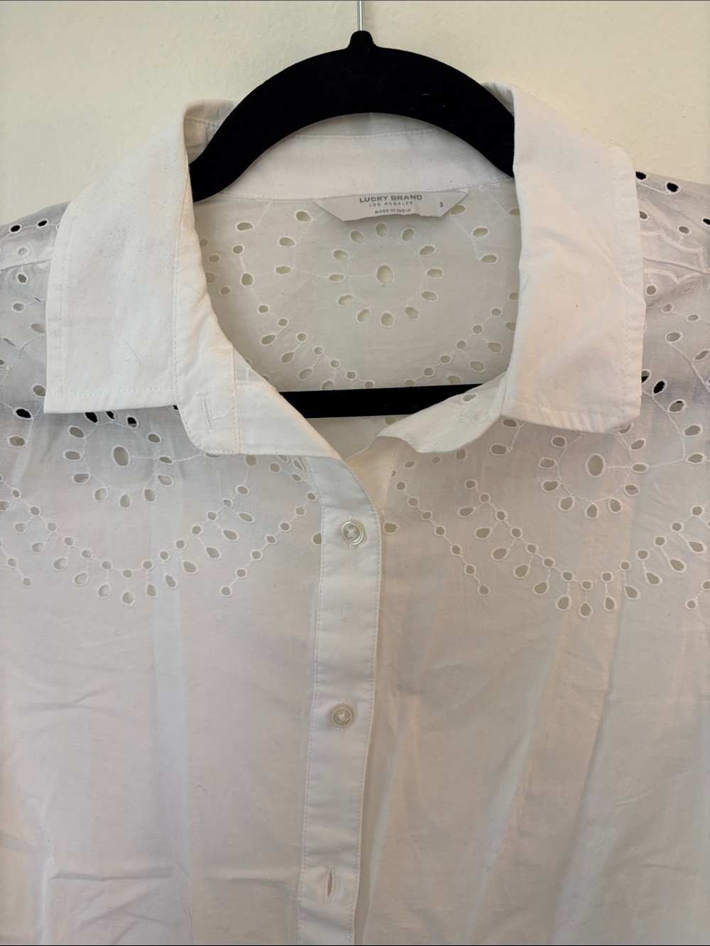 NWT Lucky Brand White Eyelet Collared Button-Front Blouse